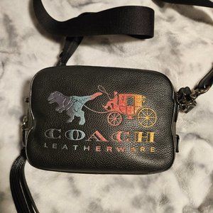 Coach Black Leather Rexy Glitter Crossbody Camera Bag Rainbow